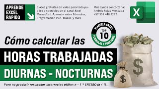 Cómo Calcular Las HORAS TRABAJADAS Diurnas y Nocturnas en Excel [upl. by Inol693]