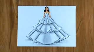 Simple Dresses drawings step by step  Fashion illustration drawing  Fashion design Illustration [upl. by Ahseram753]