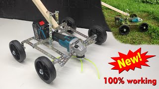 Grass Cutter machine DIY  latest lawn mower using angle grinderGrass Cutter battery angle grinder [upl. by Kolb]