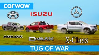 Mercedes XClass vs Toyota Hilux vs Isuzu DMax Pickup TUG OF WAR [upl. by Svetlana]