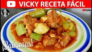 CALABACITAS CON CARNE DE PUERCO Y ELOTE  VickyRecetaFacil [upl. by Alyos675]