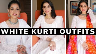 How to Style a White Kurti in 20 ways  White Chikankari Kurti  Minimalist Wardrobe Part 2 [upl. by Saihtam455]