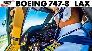 Piloting BOEING 7478 out of LAX  Cockpit Views [upl. by Norha21]