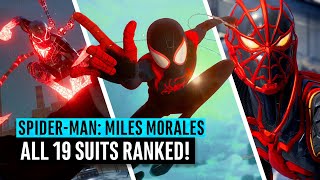 SpiderMan Miles Morales  ALL 19 suits ranked [upl. by Betteanne388]