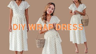 DIY Vintage Wrap Dress from scratch  Making a beautiful dress in the most simple way [upl. by Josefa]