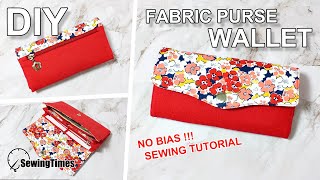 DIY FABRIC PURSE WALLET SEWING TUTORIAL  지갑만들기  no bias  zipper pocket  pattern sewingtimes [upl. by Tergram266]