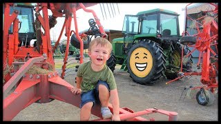 Tractor videos for kids  Using hay tedder and rake on the farm [upl. by Pogah677]