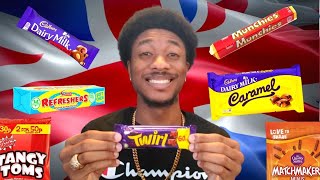 AMERICAN TRIES BRITISH SNACKS amp CANDY [upl. by Otrebmuh]