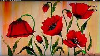 Red Poppy Flower Painting  Acrylic Painting Tutorial [upl. by Alehs]