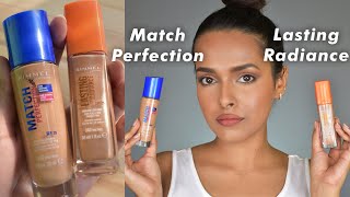 TRYING RIMMEL FOUNDATIONS  Match Perfection amp Lasting Radiance  Review [upl. by Plath342]