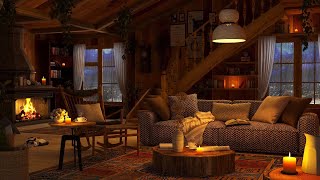 Thunderstorm Sounds amp Crackling Fireplace at Cozy Cabin Ambience [upl. by Kiefer944]